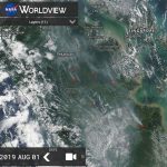 The condition of hotspots and smoke haze in the Riau and Jambi - Indonesia is visible on satellite sourced from https://worldview.earthdata.nasa.gov/